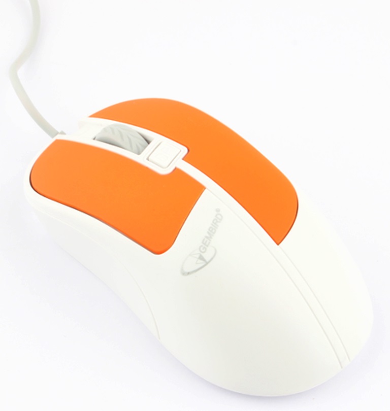 Мышь Gembird MOP-410-O (USB, optical, 1600dpi, 1.5m, soft-touch, white-orange)