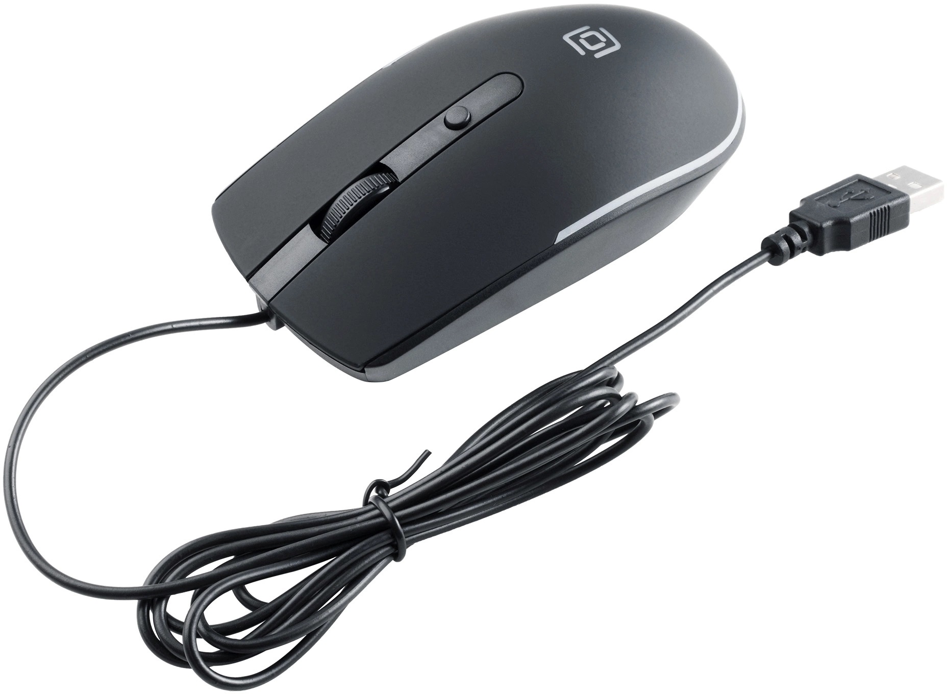 Мышь Oklick 100M (USB, optical, 1600dpi, подсветка, soft-touch, 1.6m, black)