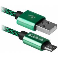 Кабель USB 2.0 Am - micro USB 1.0m (USB08-03T PRO, 2.1A, нейлоновая оплётка, green) Defender