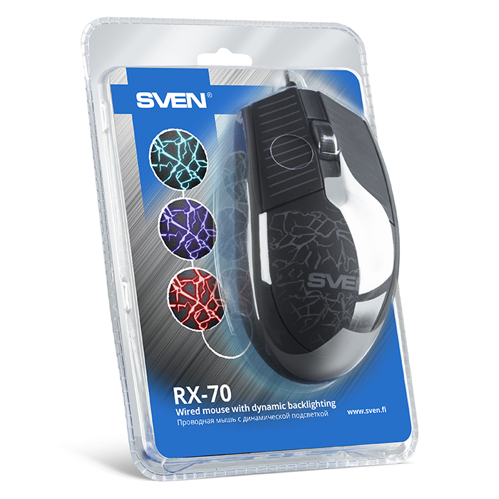 Мышь Sven RX-70 (USB, optical, 1200dpi,  динамическая подсветка, black)