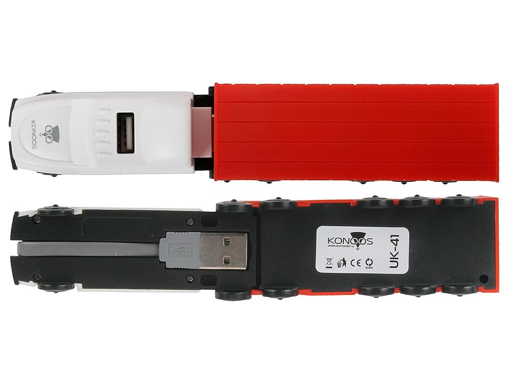 Картридер / USB HUB (3 порта) Konoos (UK-41 Грузовик, SDHC, CF, MS, MD, white-red, USB 2.0)