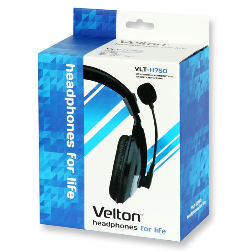 Наушники Velton VLT-H750 (полноразмерные закрытые, с микрофоном, 1.8m, black)