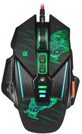Мышь Defender sTarx GM-390L (USB, optical, 3200dpi, игровая, подсветка, промо-код "Crossout", black)