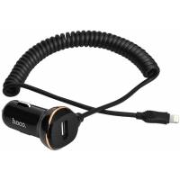 Зарядное устройство от прикуривателя hoco Z14 (12/240V - USB, 1 USB разъём, 3.4А max, присоединённый кабель Lightning 1.2m, black)