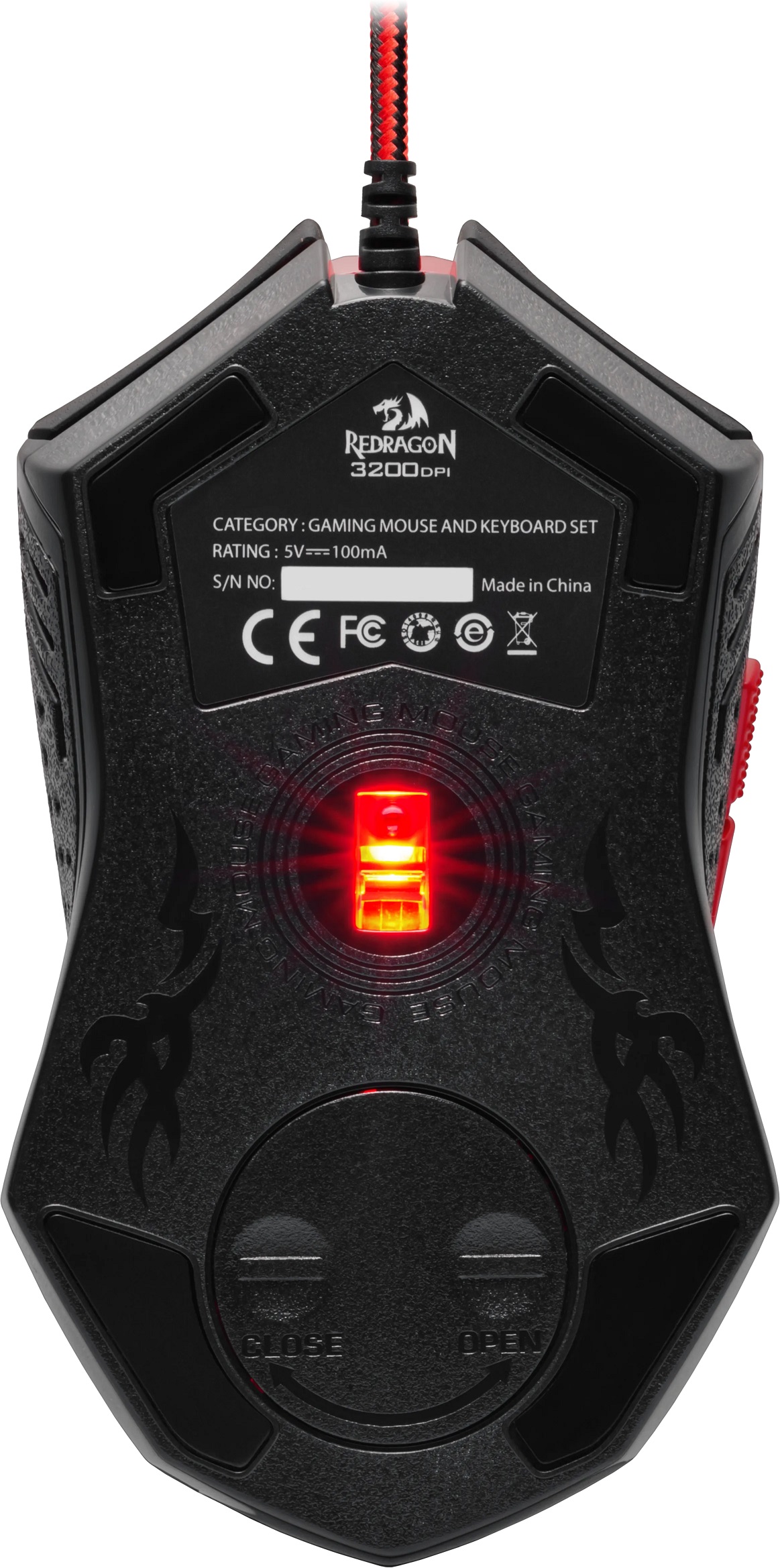 Игровой набор Redragon M601BA - Мышь (USB, optical, 3200dpi, игровая, подсветка, программируемая, soft-touch, black-red) + Коврик для мыши (тканевый на резиновой основе, игровой, black-red, 330x260x3mm)