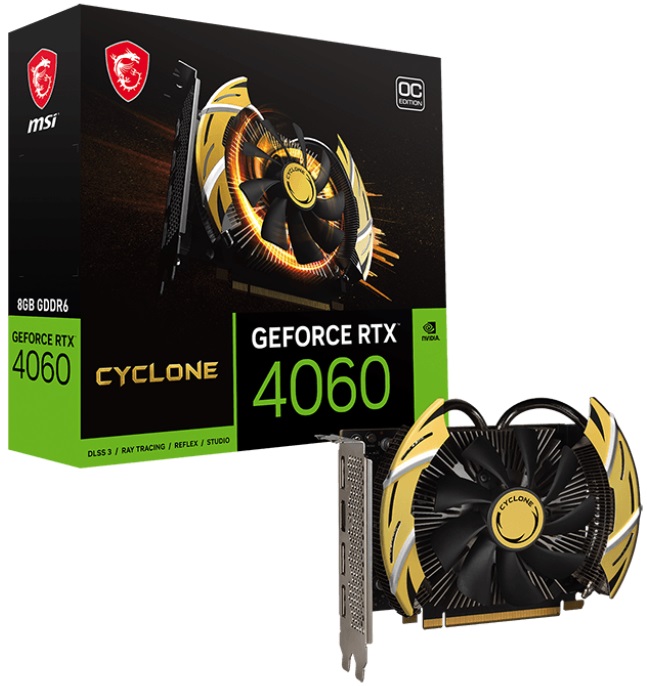 Видеокарта MSI GF RTX4060 OC 8Gb (GF RTX4060 CYCLONE 8G OC, 128bit, GDDR6, HDMI+3xDP) RTL