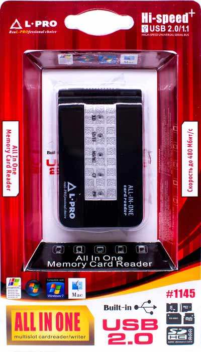 Карт-ридер L-PRO #1145 (microSD, SDHC, M2, MMC, MS, CF, XD, MS Duo, RS-MMC, black, USB2.0)