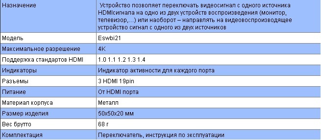 Переключатель HDMI - 2x HDMI (Eswbi21, двунаправленный, black) Espada