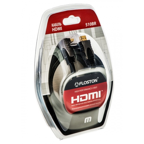 Кабель HDMIm-HDMIm 3.0м (ver.1.4, 510BR, 28AWG, угловой разъем) Floston