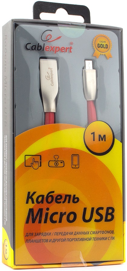 Кабель USB 2.0 Am - micro USB 1.0m (CC-G-mUSB01R-1M, серия Gold, не спутывается, red) Cablexpert