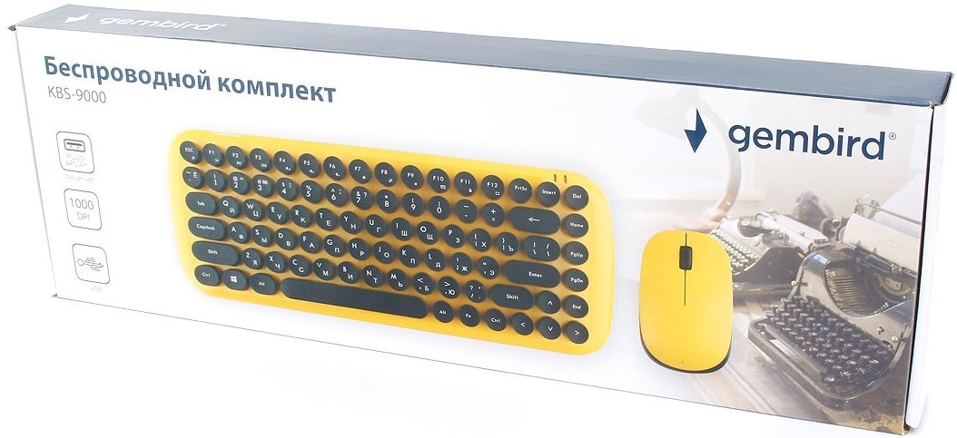 Клавиатура+мышь беспроводные Gembird KBS-9000 (yellow)