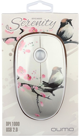 Мышь QUMO Serenity M43 (USB, optical, 1000dpi, синяя подсветка, 1.5m, waterprinting)