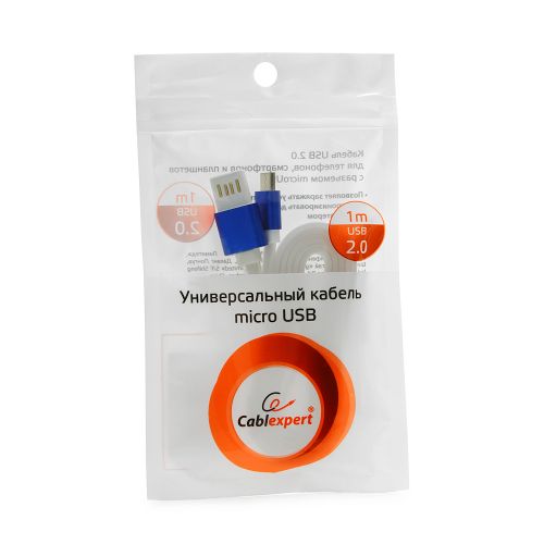Кабель USB 2.0 Am - micro USB 1.0m (CC-mUSBb1m, мультиразъём, силиконовый шнур, пакет, white-blue) Cablexpert