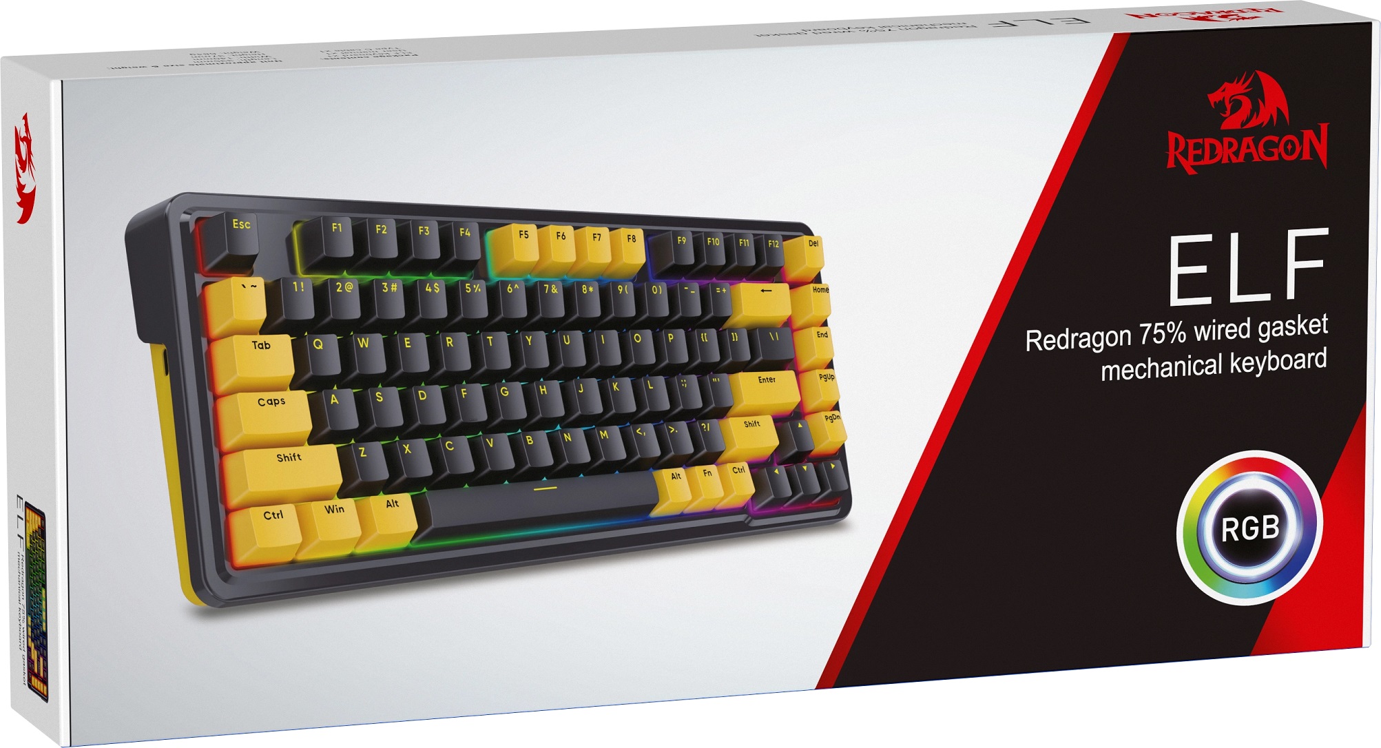 Клавиатура Redragon ELF (USB, механическая, RED Switch, игровая, программируемая RGB подсветка, мультимедийная, black-yellow)