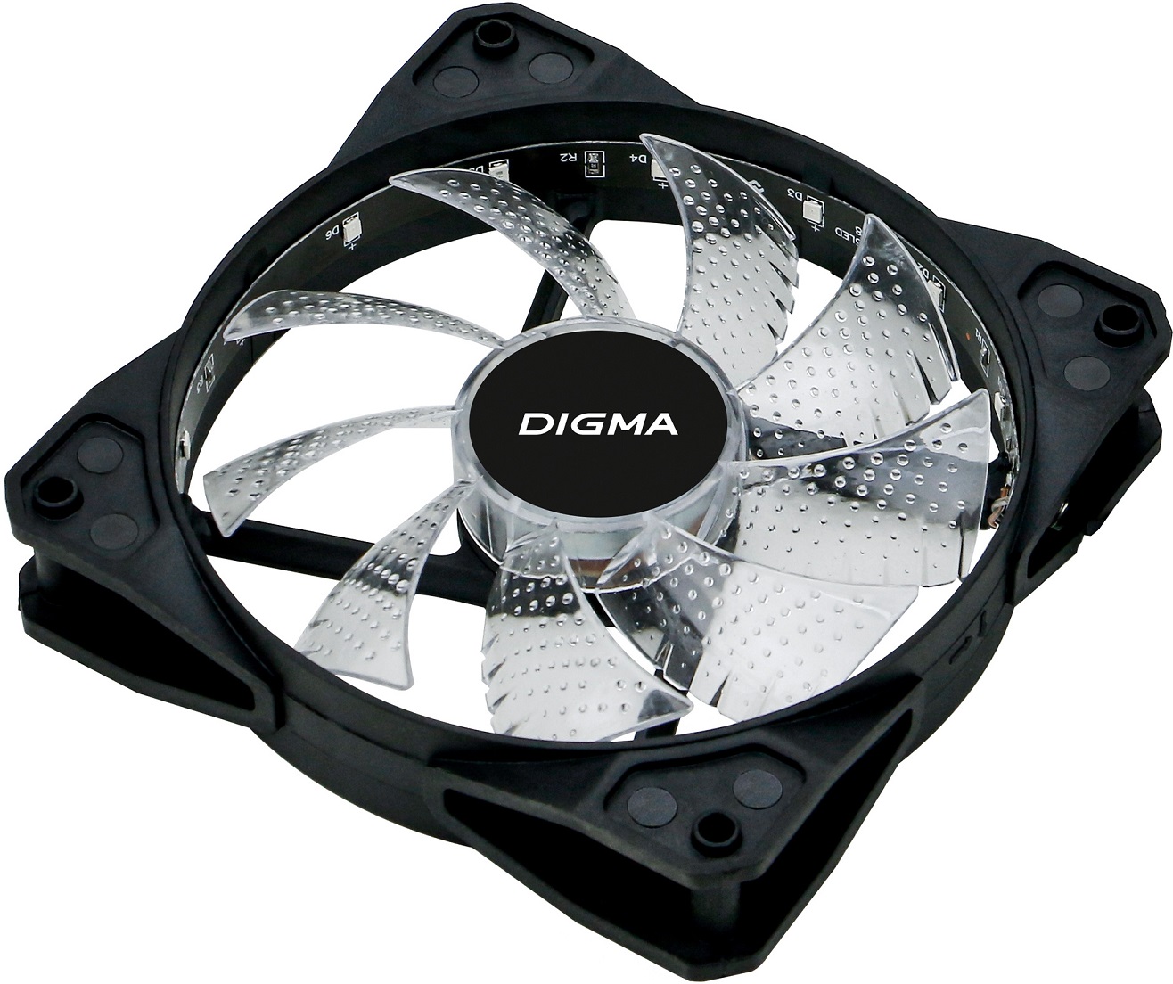 Вентилятор Digma DFAN-FRGB2 (120x120x25mm, Hydro, 1200rpm, 23dBa, 3+4pin, RGB fixed LED, black) RTL