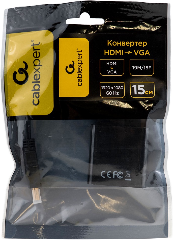 Конвертер HDMI (m) - VGA (f) (A-HDMI-VGA-04, 0.15m, black) Cablexpert