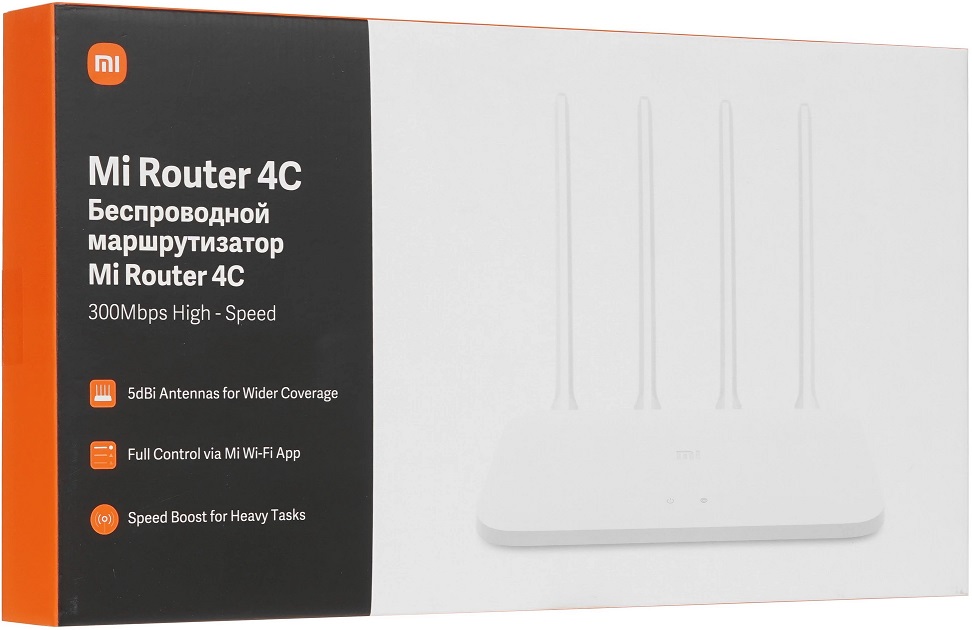 Роутер Xiaomi Mi Router 4C (300Mbps, 2.4GHz, 2 ports, 100Mbps, 4 внешние несъёмные антенны 5dBi, white)