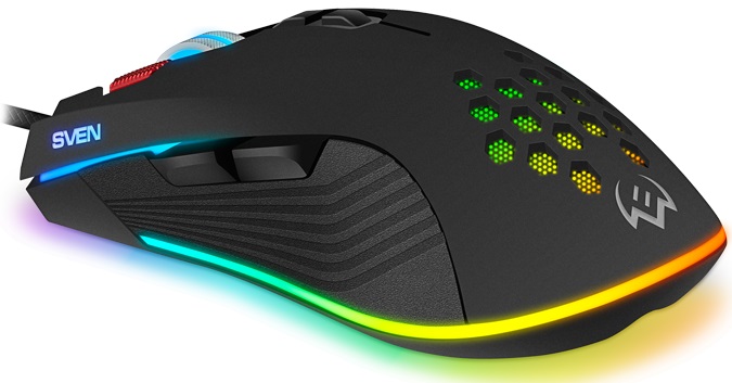 Мышь Sven RX-G850 (USB, optical, 6400dpi, игровая, настраиваемая RGB подсветка, программируемая, soft-touch, black)