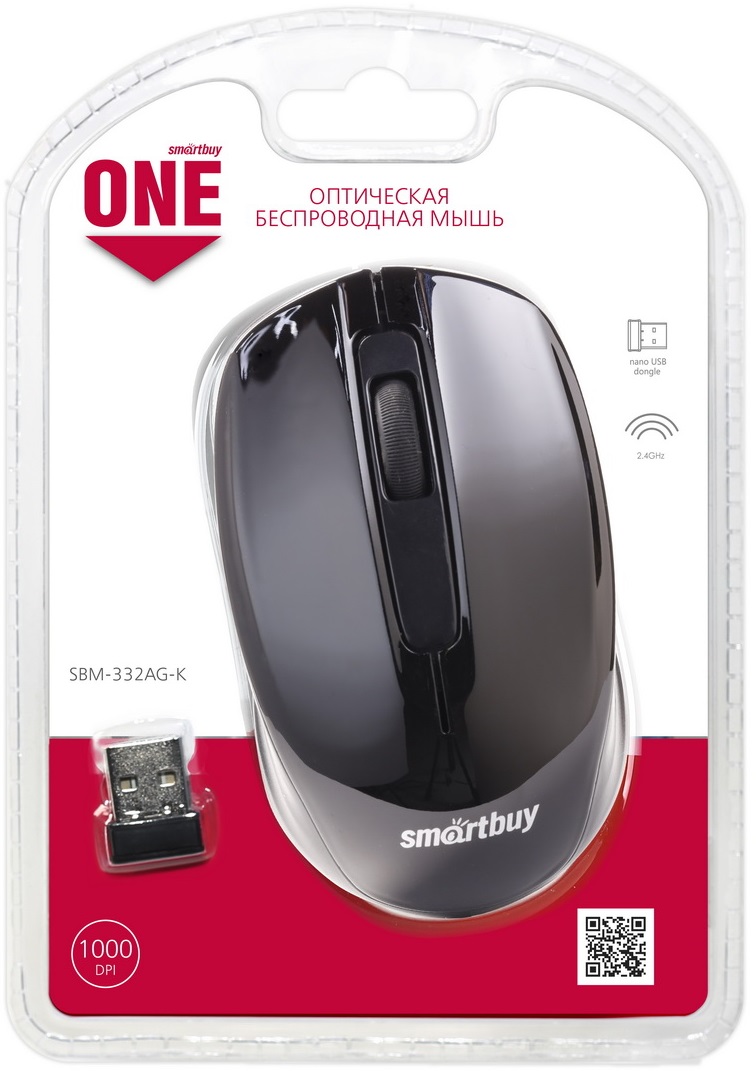 Мышь беспроводная Smartbuy ONE (SBM-332AG-K, optical, 1000dpi, 2xAAA, black)
