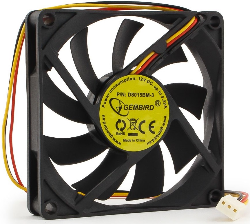 Вентилятор Gembird D8015ВM-3 (80x80x15mm, ball, 2600rpm, 27dBa, 3pin, black) OEM