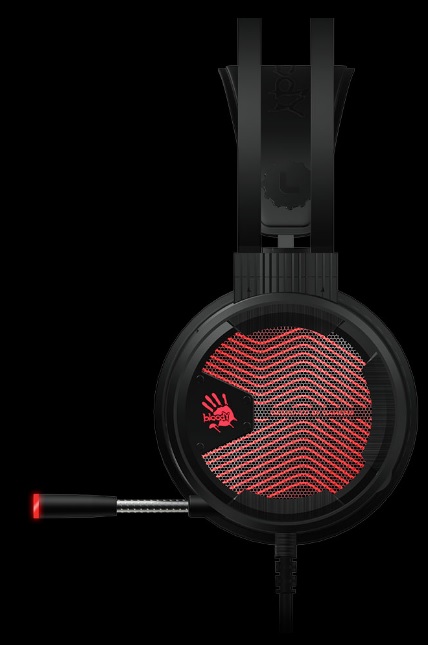 Наушники A4Tech Bloody M620T (полноразмерные закрытые, подключение по USB, с микрофоном, регулятор, игровые, контроллер ToneMaker 7.1 / 2.0 / Smart Gaming, 2m, подсветка, black-red)