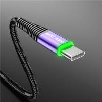 Кабель USB 2.0 Am - Type-C 1.0m (3A, быстрая зарядка, нейлоновая оплётка, black-purple) USLION