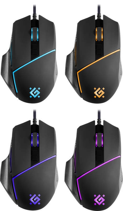 Мышь Defender Warfame GM-880L (USB, optical, 12800dpi, 1000Hz, RGB подсветка, игровая, редактор макросов, эмуляция клавиш клавиатуры, soft-touch, 1.7m, ферритовый фильтр, black)