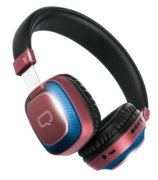 Гарнитура QUMO Style 2 (накладная закрытая, беспроводная, Bluetooth 4.2+EDR, с микрофоном, 360mAh, до 14 часов работы от батареи, регулируемая подсветка, black-red)