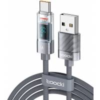 Кабель USB 2.0 Am - Type-C 1.0m (6A, 66W, быстрая зарядка, нейлоновая оплётка, grey) Toocki