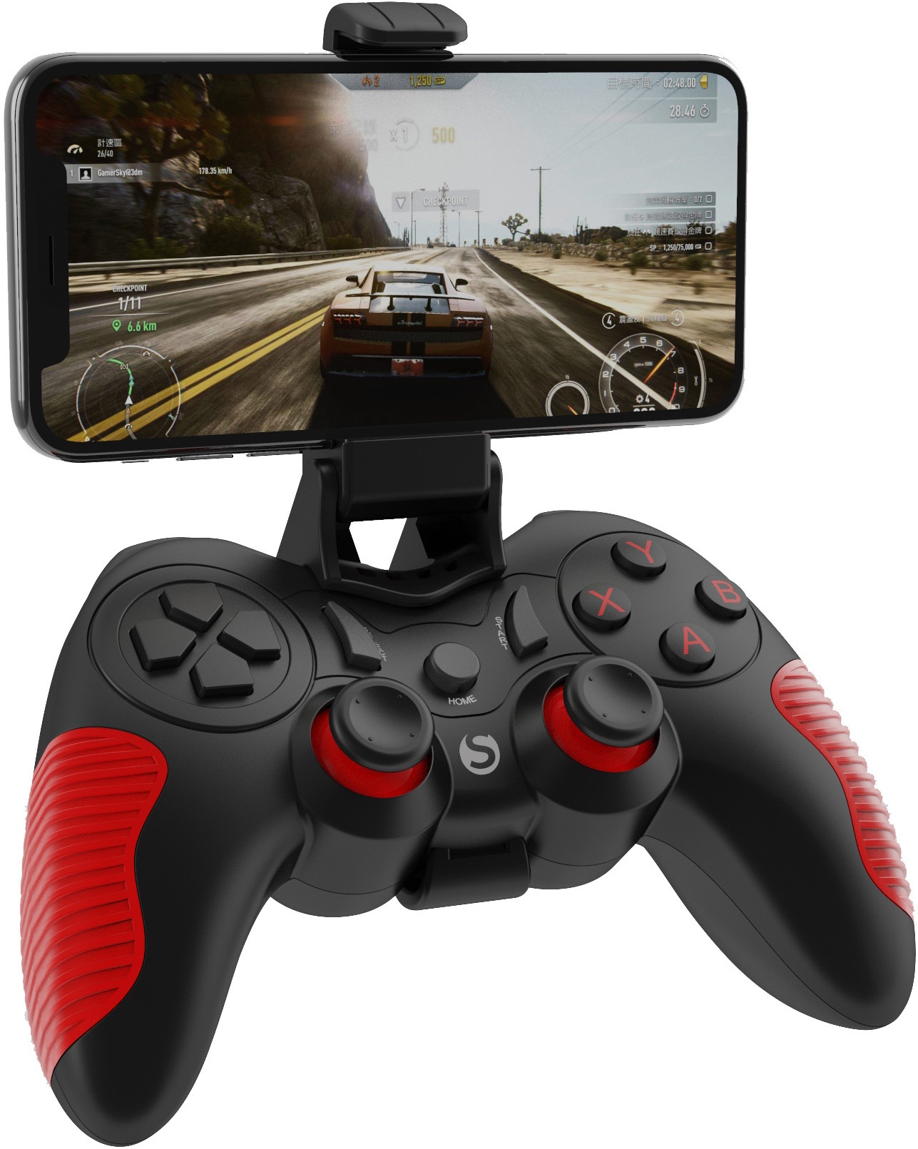 Геймпад SunWind SW-GP200M (PC/Android, Bluetooth, беспроводной, аккумулятор 400mAh, держатель для смартфонов, black-red)