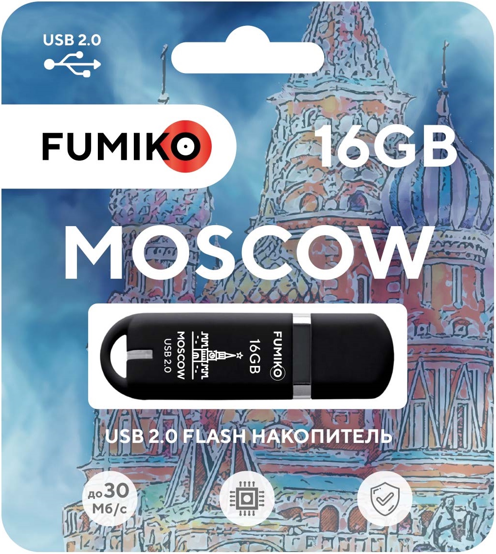 Флеш накопитель USB 2.0 16Gb FUMIKO MOSCOW (FMW-03, 30MB/s, black)