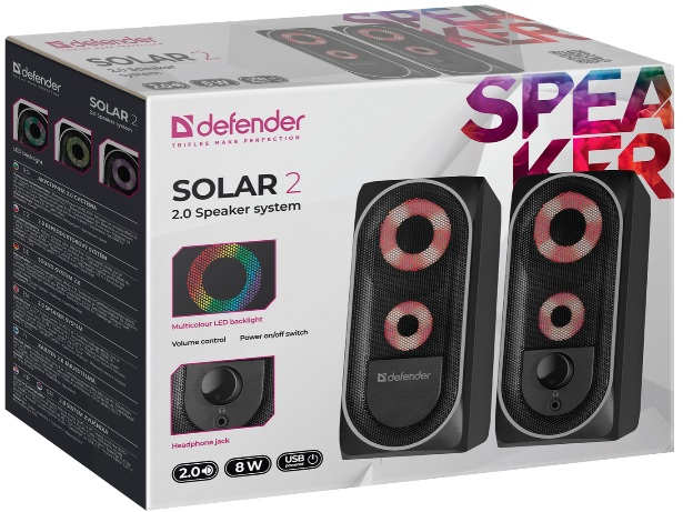 Колонки Defender SOLAR 2 (2х4W, USB, black)