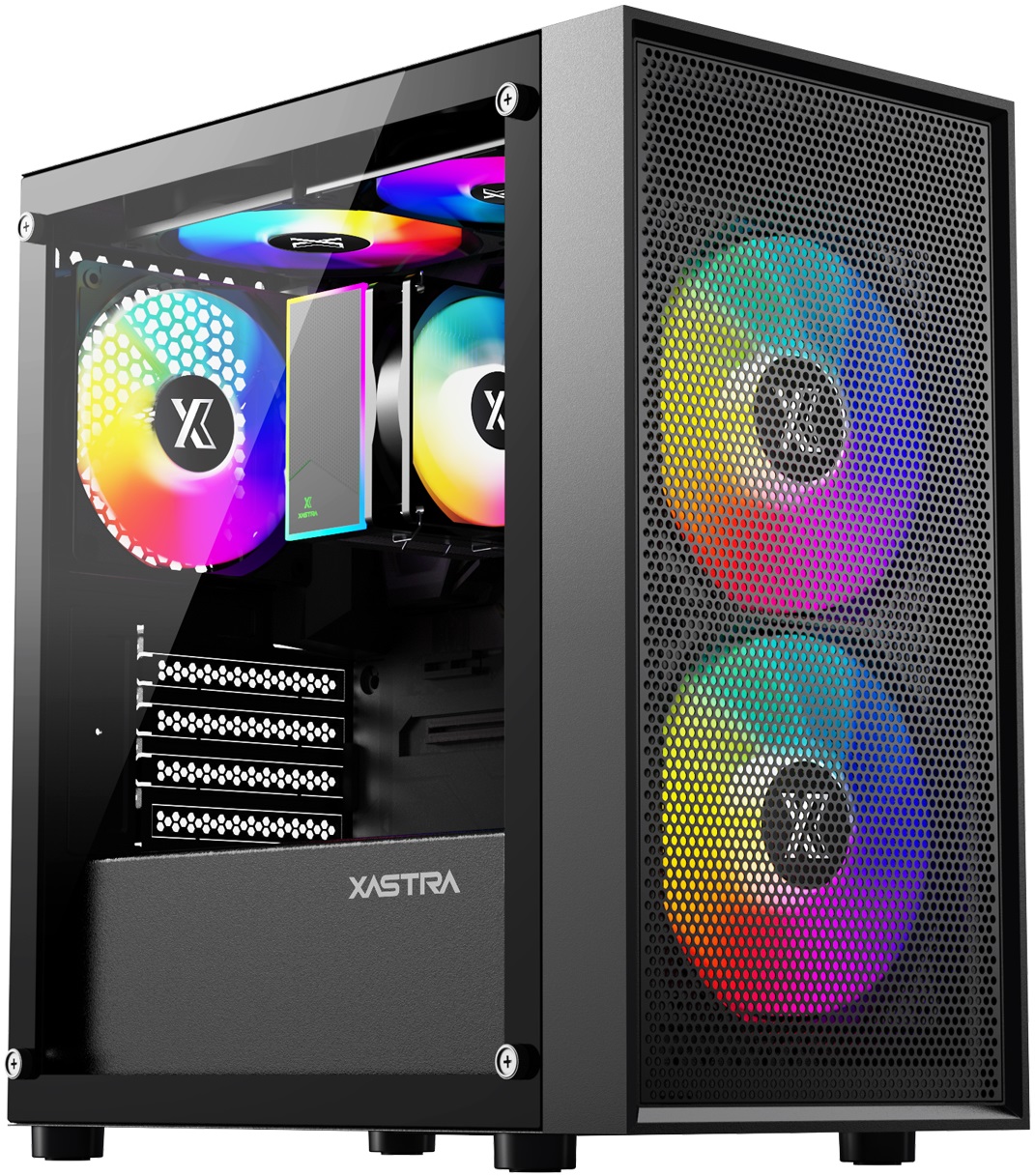 Корпус XASTRA A305M 3FRGB (без БП, mATX, USB3.0, 3x rainbow LED Fan, black)