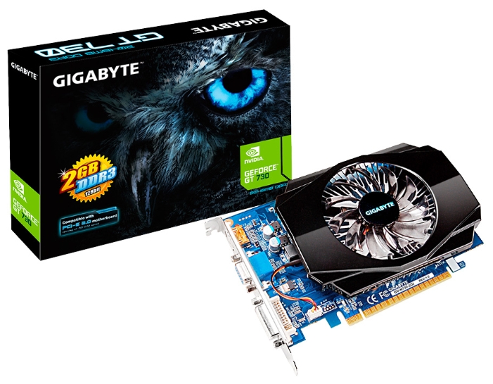 Видеокарта Gigabyte GF GT730 2Gb (GV-N730-2GI, 128bit, DDR3, DVI+HDMI+CRT) RTL