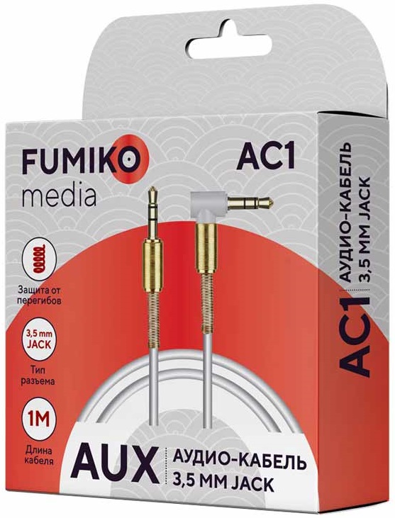 Кабель аудио 3.5mm Jack (m) - 3.5mm Jack (m) 1.0m (FAC-01W, white) FUMIKO