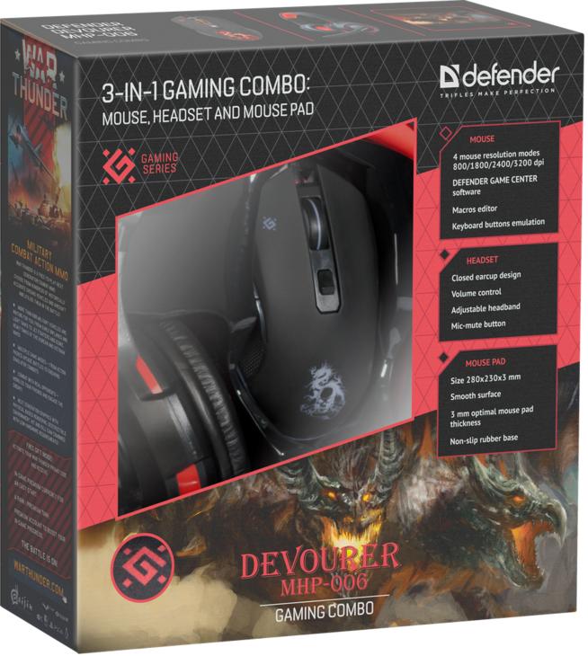Набор наушники + мышь + коврик Defender Devourer MHP-006
