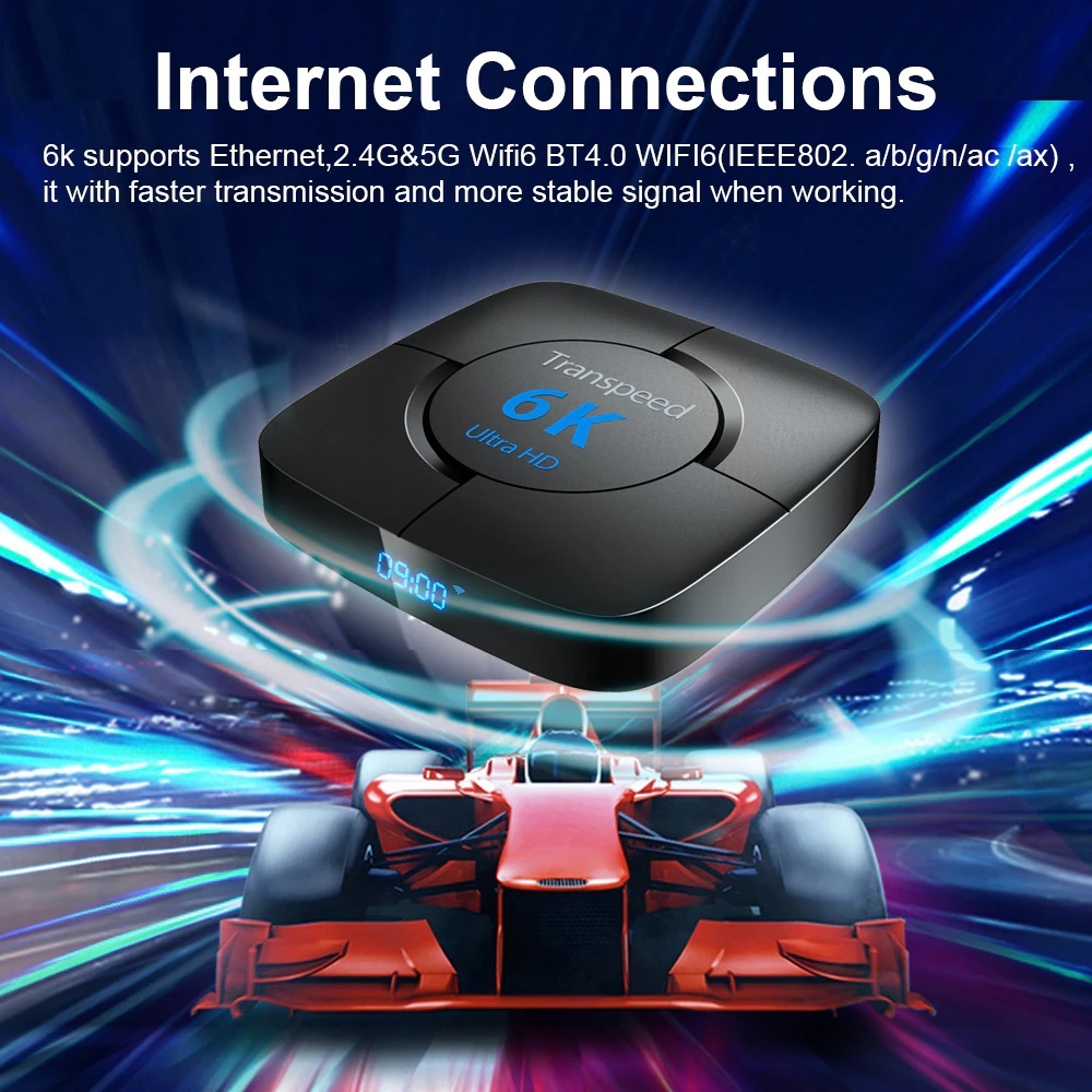 TV Box Transpeed 6K (H618) (Android 12, 4Gb, 32Gb, 6K, Ethernet, Wi-Fi6, BT5.0, AV, HDMI v.2.0, Toslink, 3xUSB, microSD до 32Gb, пульт ДУ, голосовой пульт, беспроводная клавиатура, black)