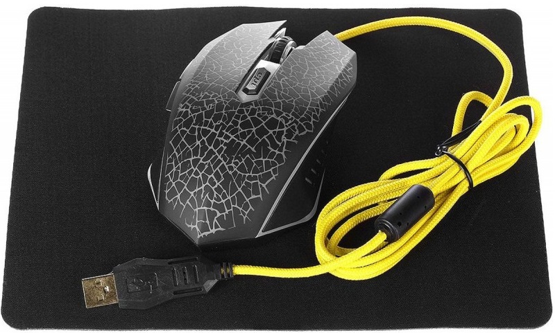 Мышь QUMO Solaris M10 (USB, optical, 2200dpi, игровая, 7 цветов подсветки, soft-touch, 1.5m, коврик, black)