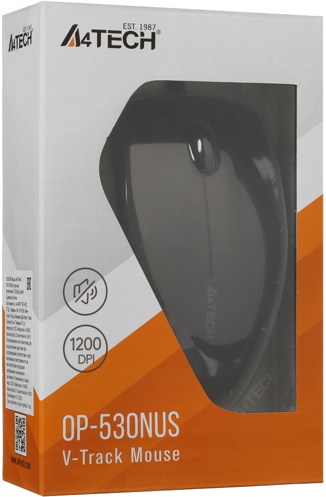 Мышь A4Tech OP-530NUS (USB, optical, 1200dpi, бесшумный клик, 1.5m, black)