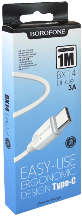 Кабель USB 2.0 Am - Type-C 1.0m (BX14 LinkJet, 3A, быстрая зарядка, white) Borofone
