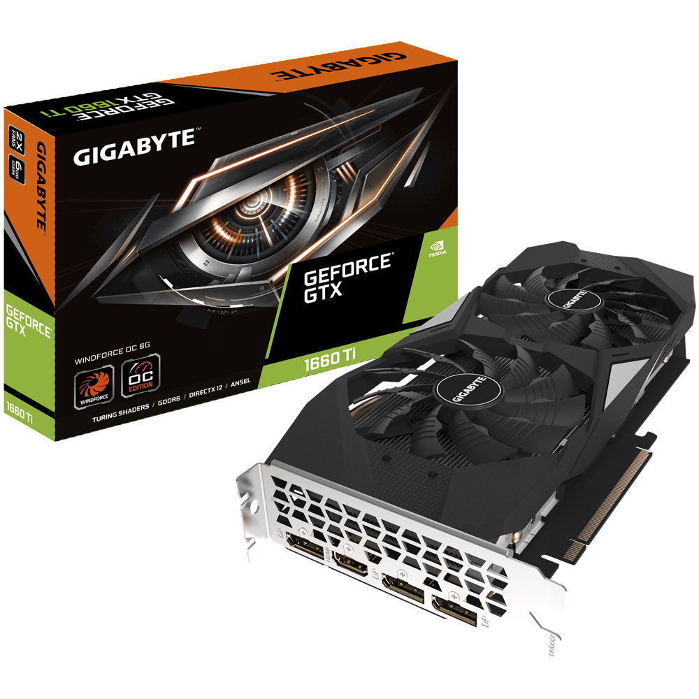 Видеокарта Gigabyte GF GTX1660Ti 6Gb (GV-N166TWF2OC-6GD, 192bit, GDDR6, HDMI+3xDP) RTL