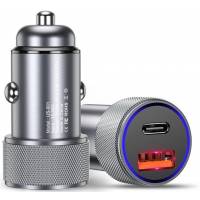 Зарядное устройство от прикуривателя US-001 (12/24V - USB, USB Type-C, 3А, QC3.0, PD, gray)