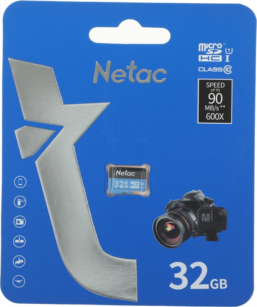 Карта памяти SDHCmicro Card 32Gb Netac P500 Standard (NT02P500STN-032G-S, Class 10, UHS-I, 80MB/s, без адаптера)