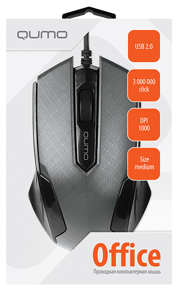 Мышь QUMO Office M14 (USB, optical, 1000dpi, 1.3m, black-gray)