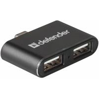 USB 2.0 HUB Defender Quadro Dual (OTG Type-C, 2 порта, black)