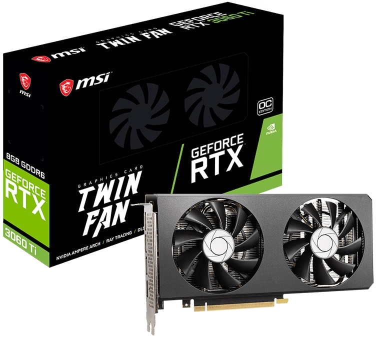 Видеокарта MSI GF RTX3060Ti 8Gb (GF RTX3060 Ti TWIN FAN 8G OC LHR, 256bit, GDDR6, HDMI+3xDP) RTL