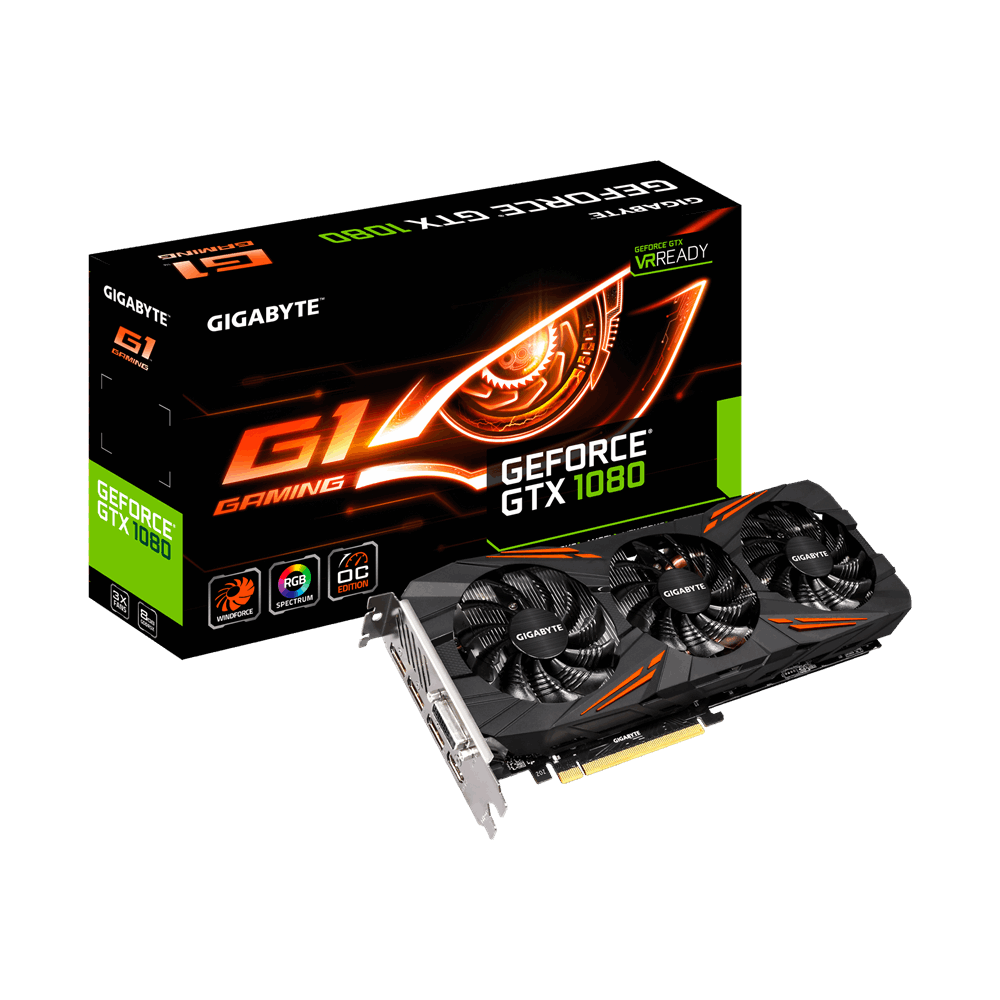 Видеокарта Gigabyte GF GTX1080 8Gb (GV-N1080G1 GAMING-8GD, 256bit, GDDR5X, DVI+HDMI+3xDP) RTL