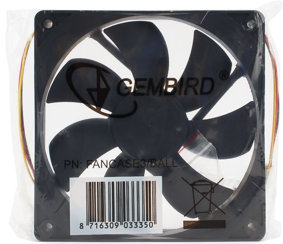 Вентилятор Gembird FANCASE3/BALL (120x120x25mm, ball, 2000rpm, 36dBa, 3pin, black) OEM