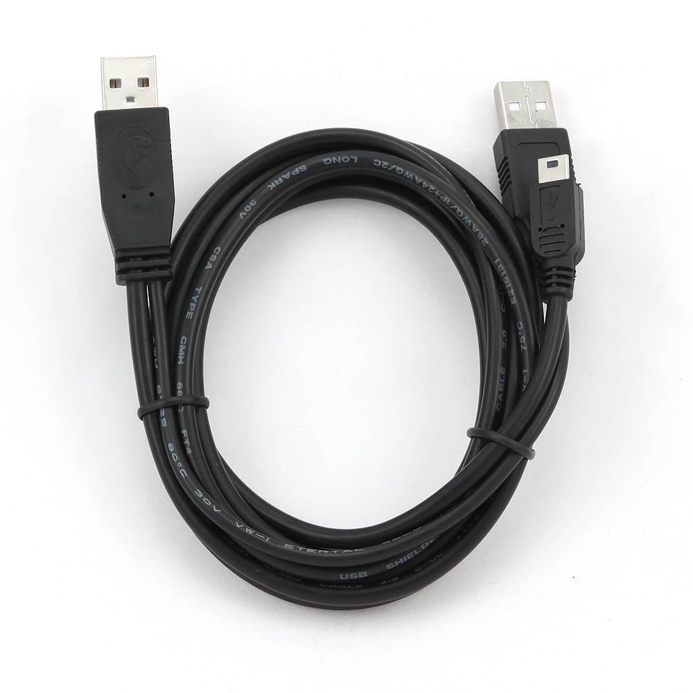 Кабель USB 2.0 Am - mini Bm 1.8m (CCP-USB22-AM5P-6, дополнительный разъём USB для подключения внешнего источника питания, экранированный, пакет, black) Cablexpert