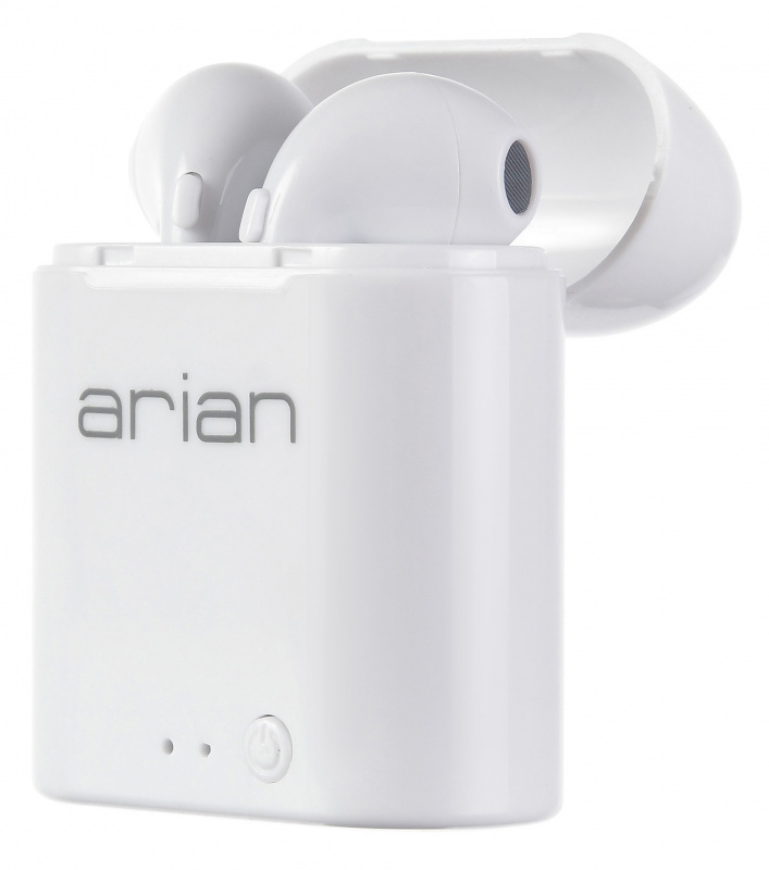 Гарнитура Arian BT-02 TWS (затычки, беспроводная, Bluetooth 5.0, с микрофоном, до 3 часов работы от батареи, white)